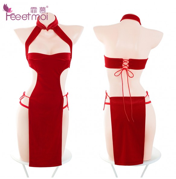 FEE ET MOI Sexy High Slit Bandage Cheongsam (Red)